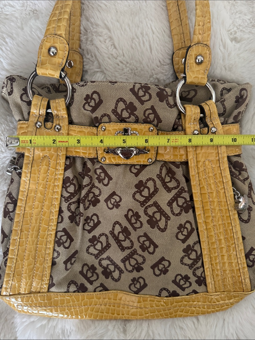Yellow and Brown kathy Van Zeeland Tote Bag y2k like new vintage - Picture 10 of 13